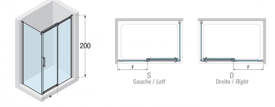 Porte d'angle DIAMANTI 2P+F 170x100 gauche