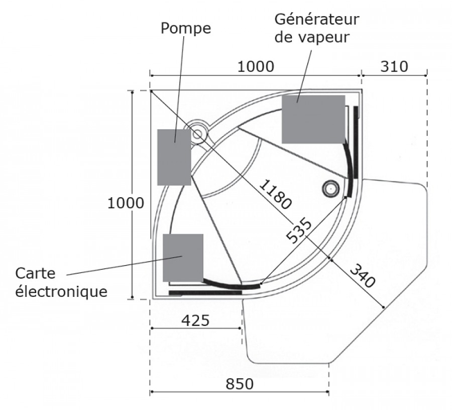 Cabine de douche JEDO BORNEO STANDING 3Kw 100x100