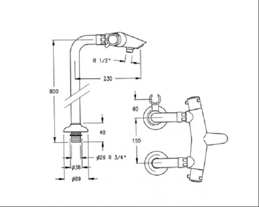 Mitigeur thermostatique bain douche sur colonnes Termodrako 3335 d