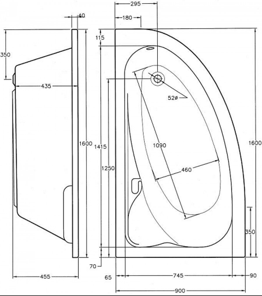 Baignoire asym�trique Elba 160x90 Version Gauche