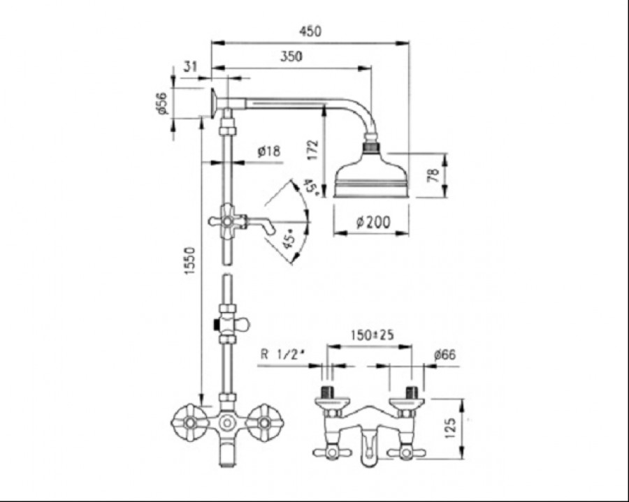 Colonne bain douche avec douchette et douche de t�te 200mm Gaudi 3026 G
