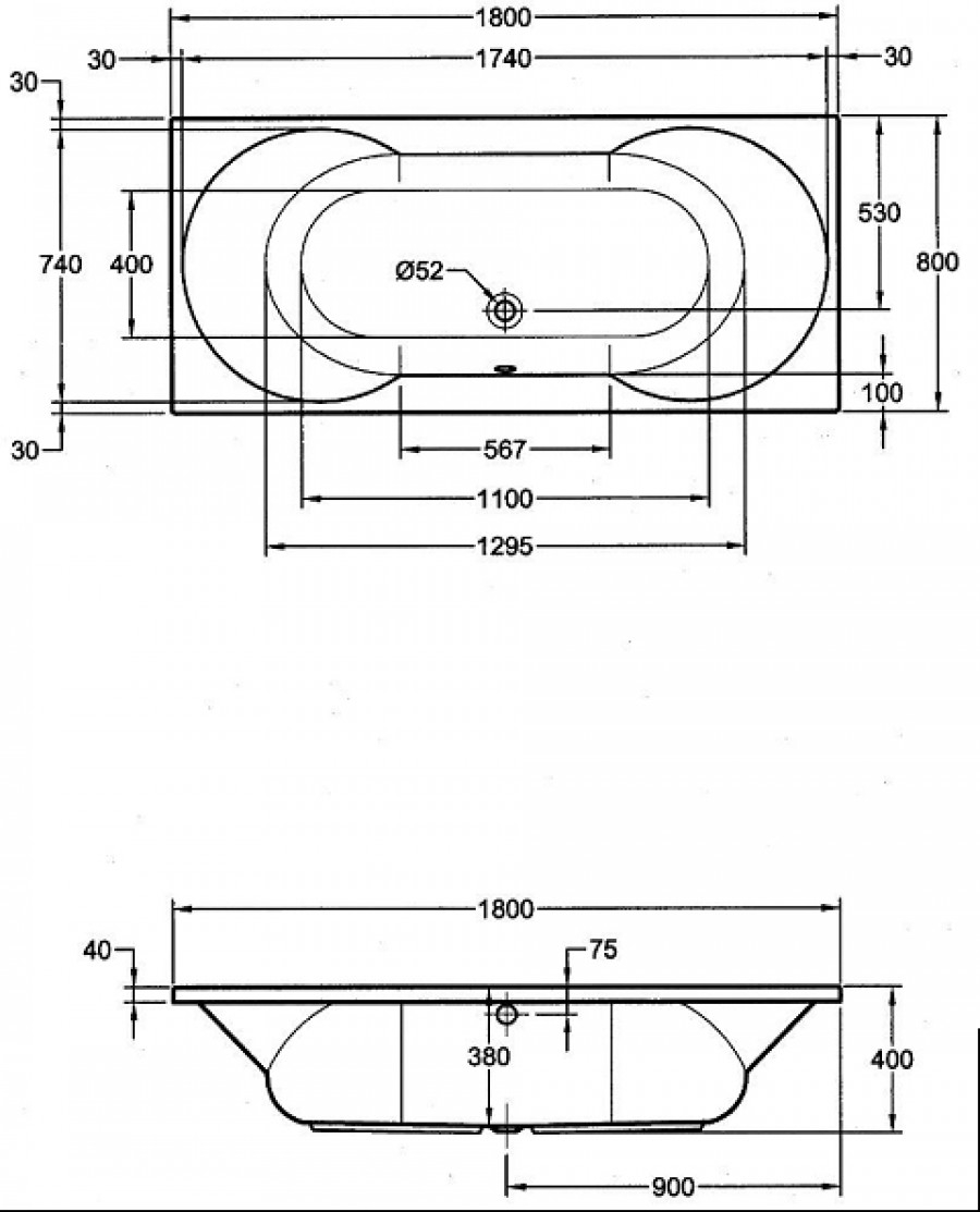 Baignoire rectangle Nilo 180X80