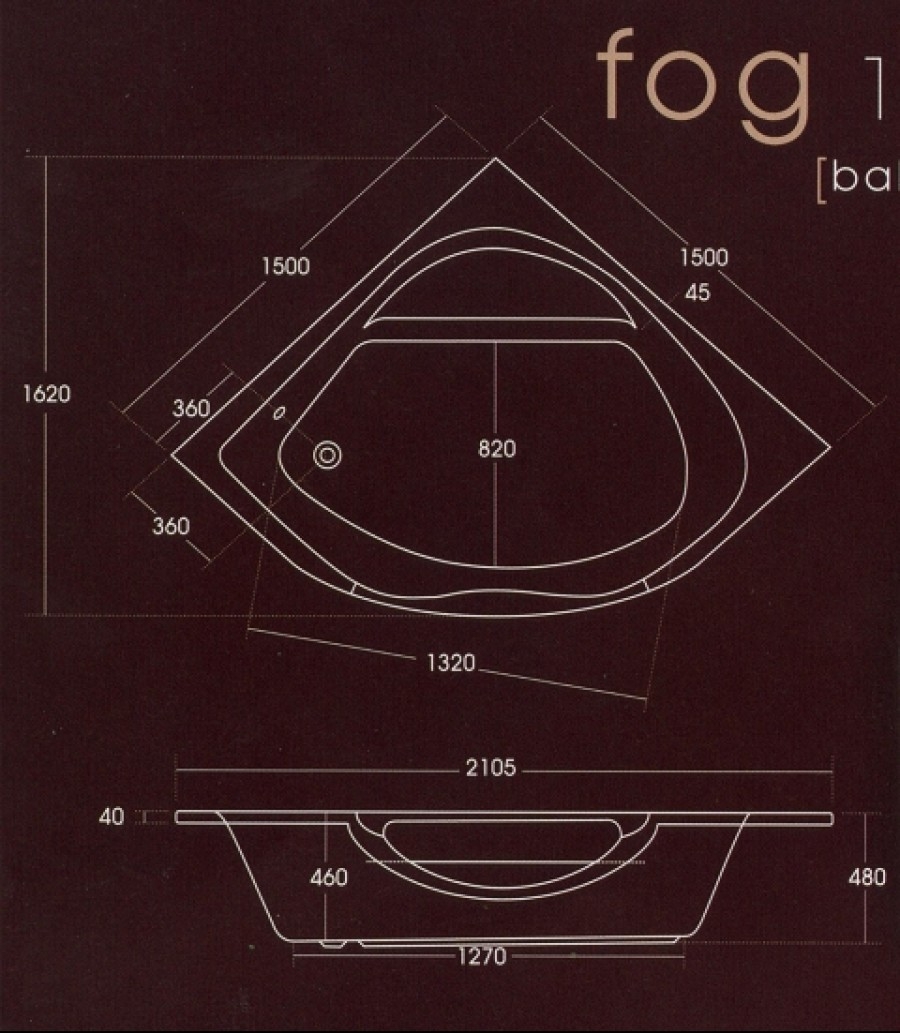Baignoire baln�o FOG 150x150 eau/air+air+chromo+d�sinf