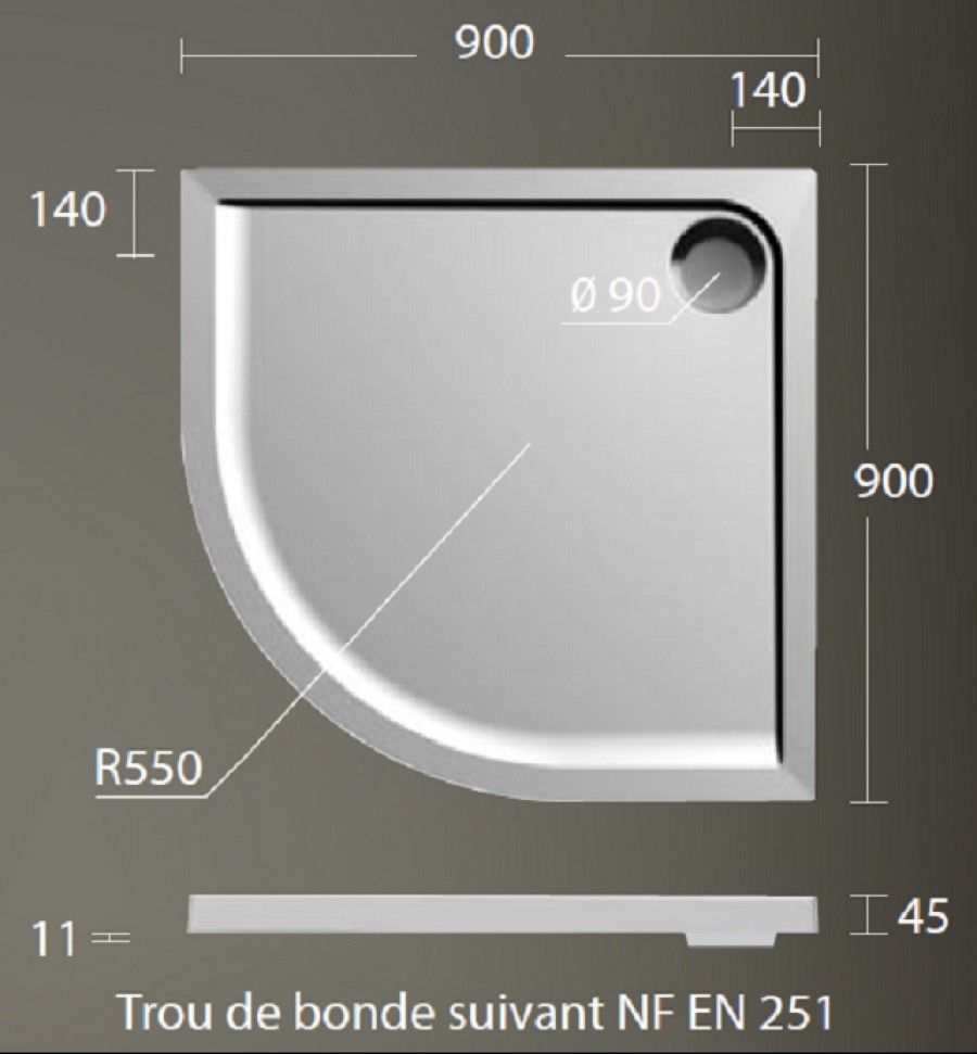 Receveur Narvik 90x90 1/4 rond en Stradian