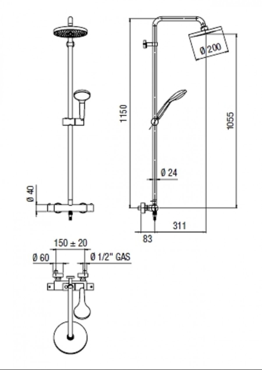 Colonne de douche thermo chrom� TAGO