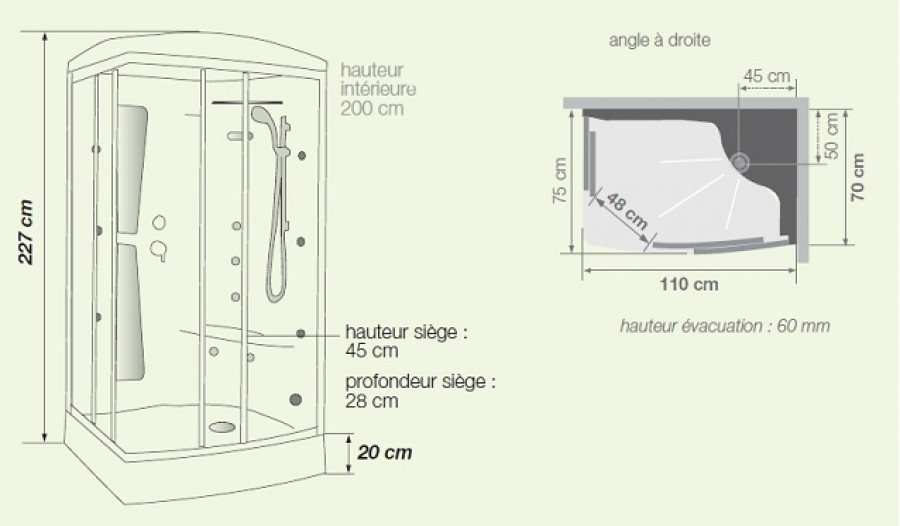 Cabine de douche rectangulaire Avantage 1 Angle droite