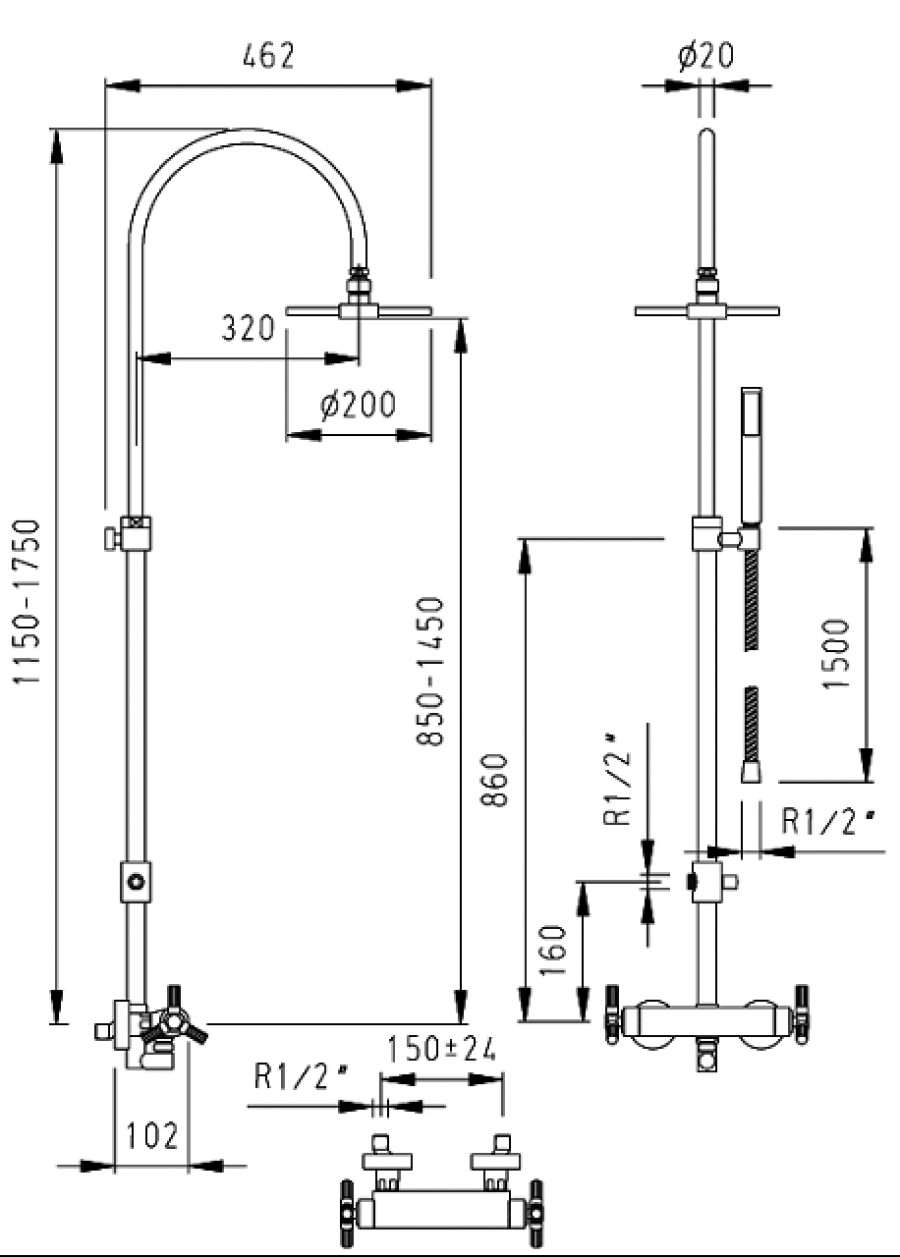 Colonne de douche t�lescopique Iliada SW - 6354 SW E