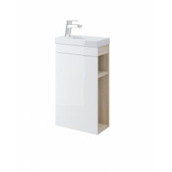 Meuble WC avec cuvette cubique et lave-main – Effet chêne – 50 cm x 89 cm –  Cluo
