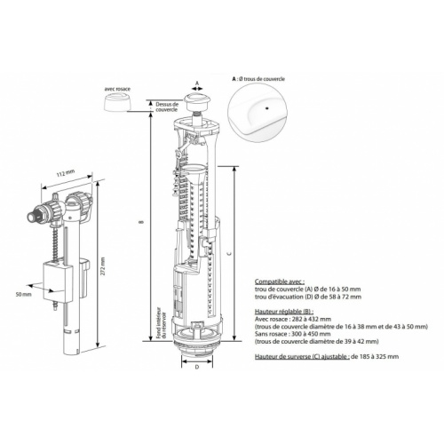 Mécanisme complet OPTIMA S avec robinet flotteur 95L - MECANISMES