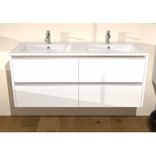 Meuble double vasque JUPITER 3.0 Blanc Brillant 120cm - Sans miroir