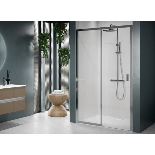 Paroi de douche sans seuil 1 porte coulissante+1 fixe LUNES 2.0 2PH 100 cm- Transparent - Silver - Ouv Gauche